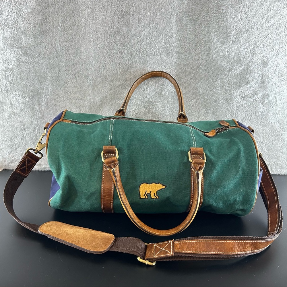 VINTAGE FH WADSWORTH Jack Nicklaus Golden Bear 90s Canvas & Leather Round Duffel